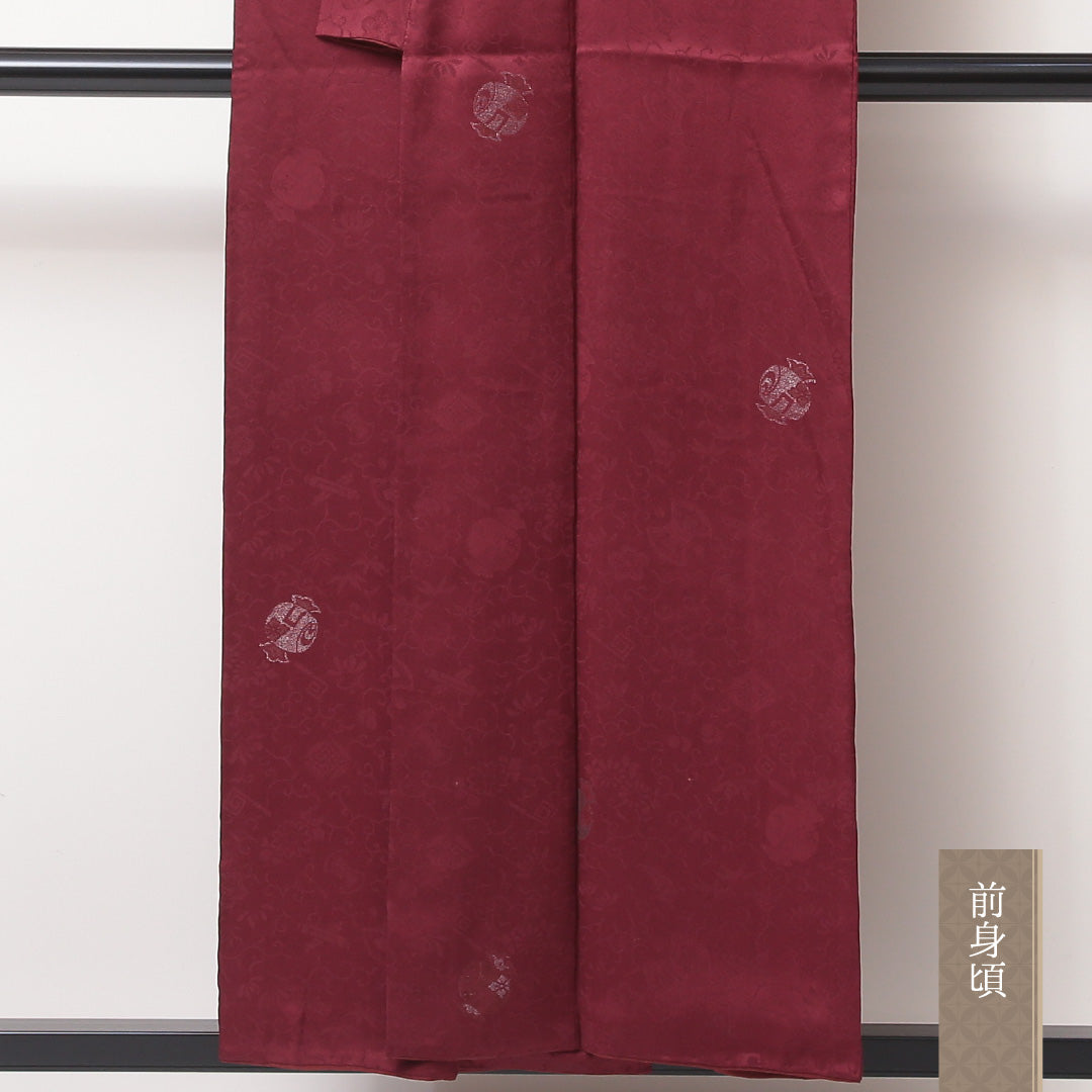 アンティーク 小紋 袷 身丈153cm 裄64cm 正絹 小槌や唐草 銀糸 紫系 Sランク 1215-02240