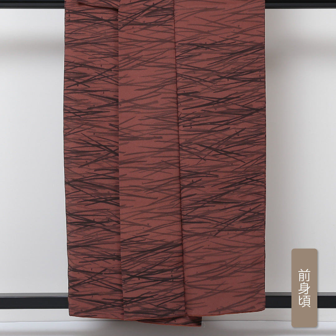 小紋 袷 身丈155cm 裄丈63cm 正絹 Sランク インフォーマル 広衿 Mサイズ 創作柄 茶系 RP 1221-01591