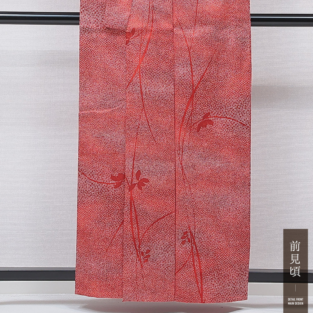 洗える着物 ウールの紬 袷 身丈158cm 裄丈64cm ウール Sランク カジュアル バチ衿 Mサイズ 居敷当て 肩当て 花柄 赤系 RP 1223-15640