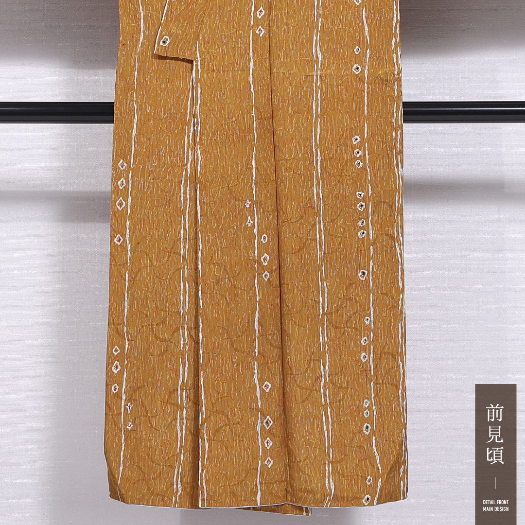 アンティーク 小紋 袷 身丈142cm 裄丈64cm 正絹 Aランク バチ衿 XSサイズ 創作柄 黄系 RP 1221-11796