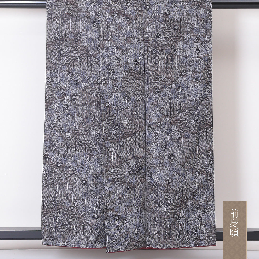 大島紬 袷 身丈156cm 裄63cm 正絹 グレー系 Sランク 風景 1216-00869-2322