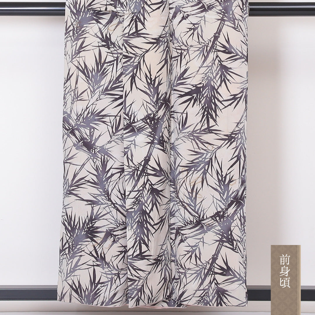 小紋 袷 身丈155cm 裄丈62cm 正絹 Cランク インフォーマル 広衿 Mサイズ 植物柄 クリーム系 LP 1221-02117