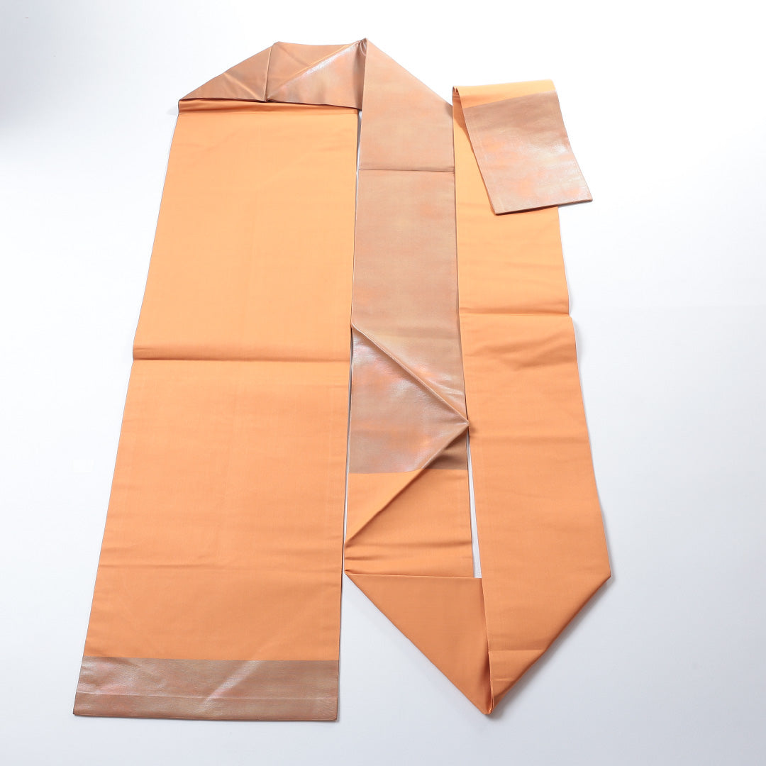 名古屋帯 帯丈350cm 全通 名古屋仕立て 正絹 無地 引箔 カジュアル Aランク 朱系 1224-00700-316 1224-00700