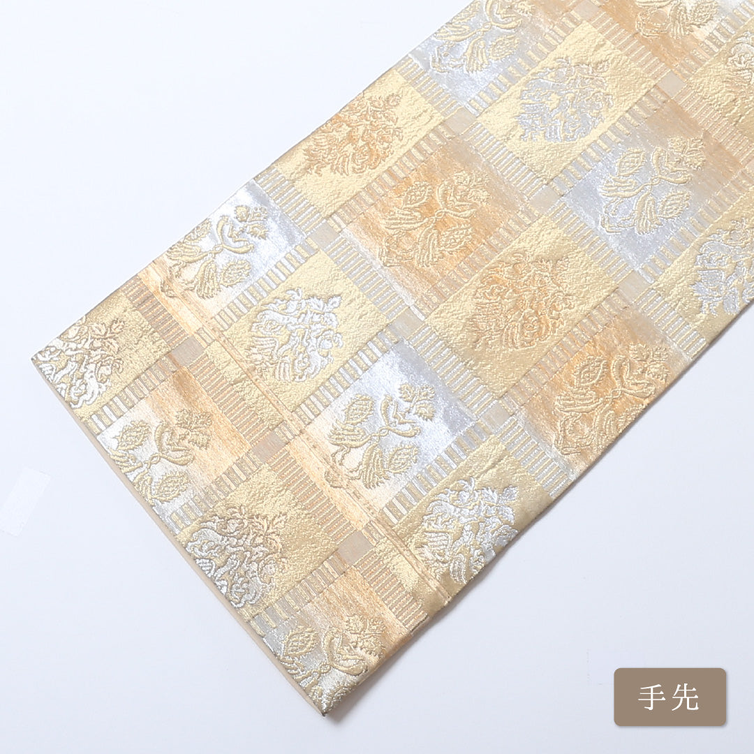 袋帯 帯丈396cm 六通 未仕立て フォーマル Aランク 名物裂 京袋帯 金系 1223-00809-321 1223-00809