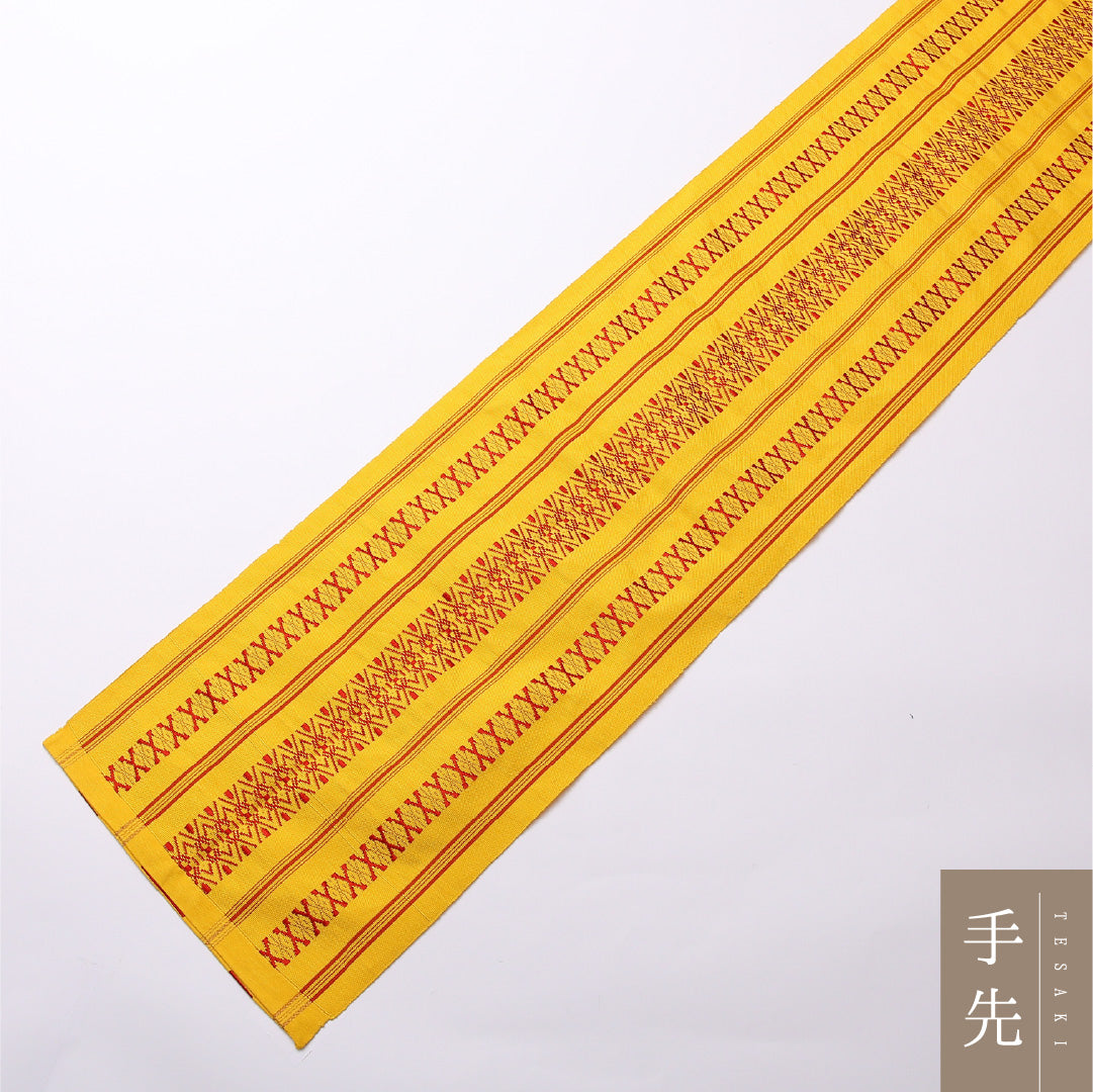 八寸名古屋帯 Sランク 帯丈372cm レーヨン 全通 開き仕立て 織り インフォーマル 本場筑前博多織 献上柄 黄系 RP 1245-02505