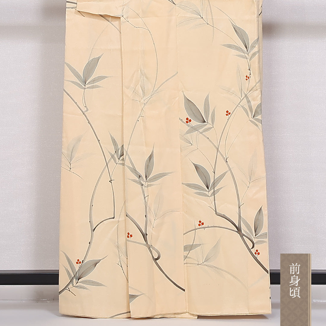 小紋 袷 身丈160cm 裄丈64cm 正絹 Cランク インフォーマル 広衿 Lサイズ 南天 クリーム系 HP 1221-10031