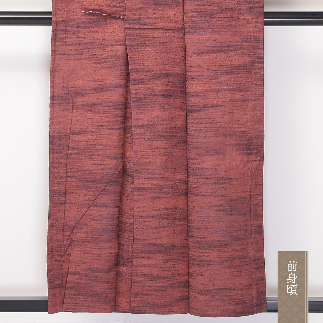 紬 単衣 身丈154cm 裄63cm 正絹 朱系 Aランク 1216-01146