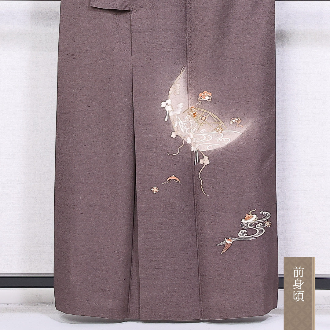 訪問着 身丈158cm 裄丈63cm 正絹 Aランク 袷 広衿 小鼓 流水 蔦 1212-10359
