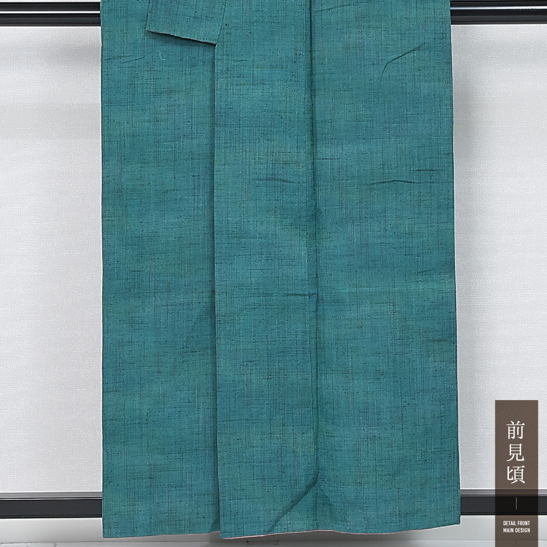 紬 袷 身丈156cm 裄丈62cm 正絹 Aランク カジュアル バチ衿 Mサイズ 染め紬 ぼかし染 無地 緑系 HP 1223-11885