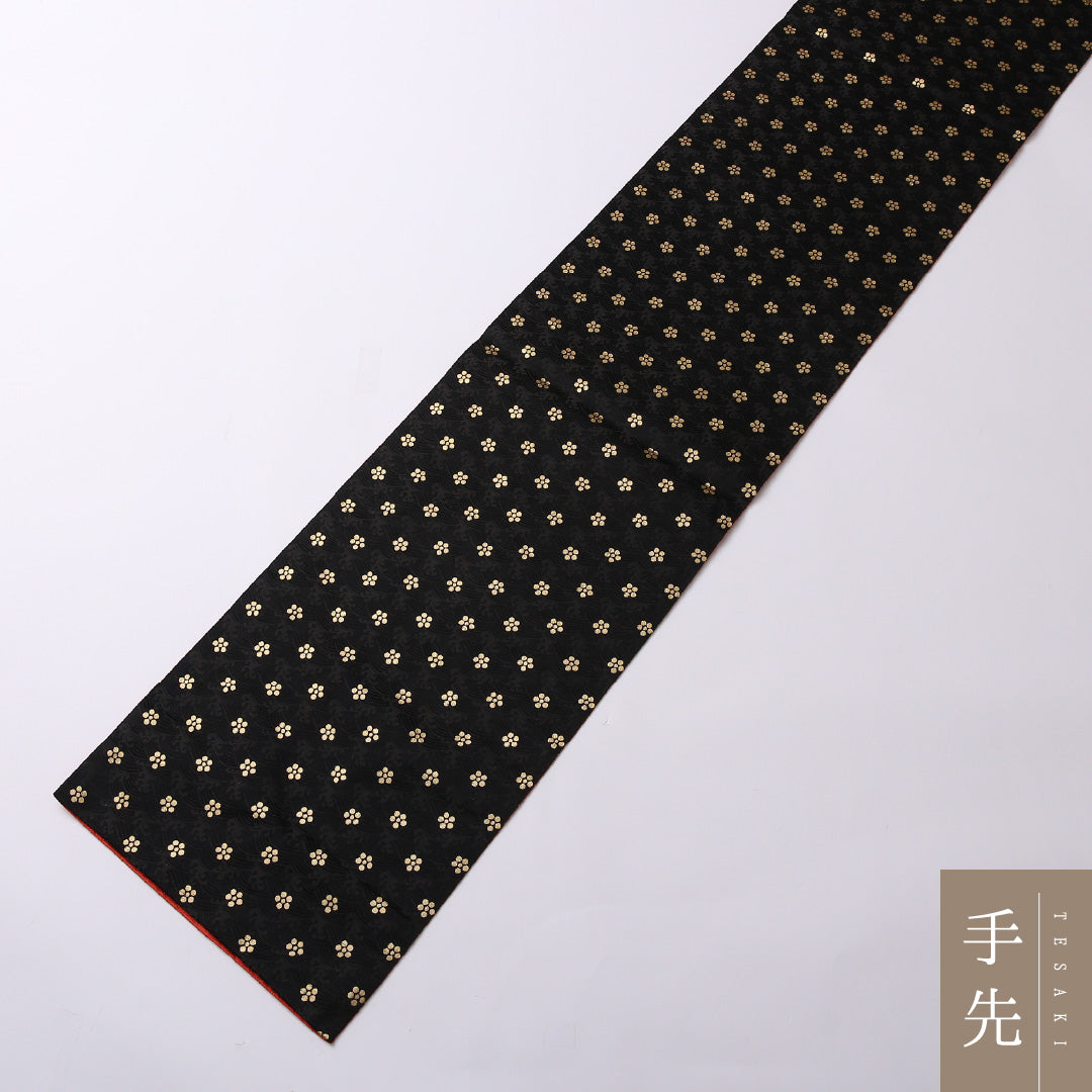 袋帯 帯丈422cm 全通 カジュアル Sランク 正絹 リバーシブル 梅 波頭 古典的 可愛らしい 黒系 1223-01591