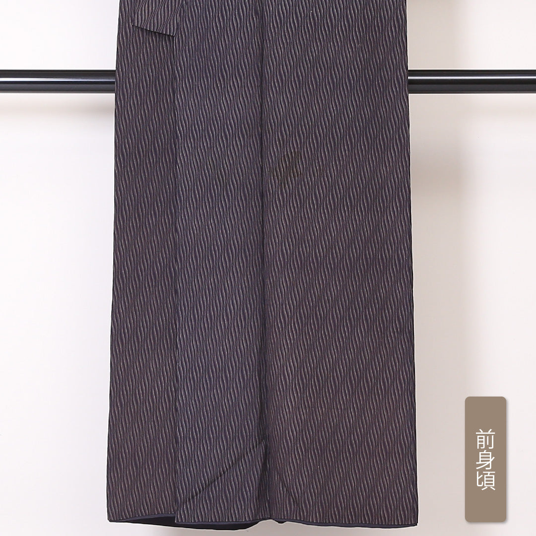 アンティーク お召 袷 身丈147cm 裄丈65cm 正絹 Aランク XSサイズ バチ衿 抽象柄 黒系 1265-01922