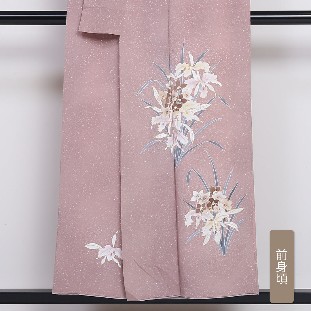 訪問着 袷 身丈152cm 裄丈63cm 正絹 Sランク 一つ紋 (左三階松) セミフォーマル 広衿 Sサイズ 金彩 水仙 ピンク系 PO 1217-04433