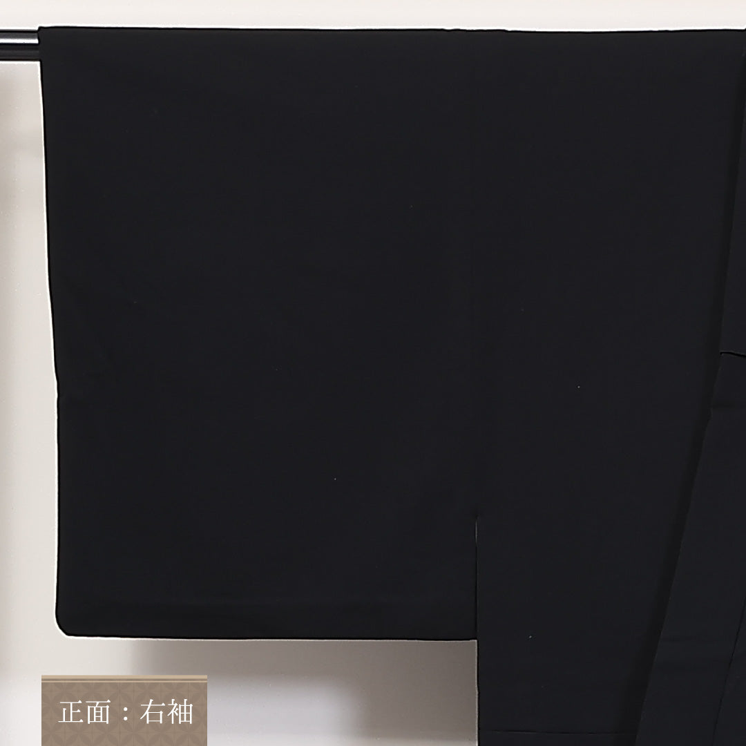 アンサンブル 男着物 単衣 身丈139cm 裄丈66cm 正絹 Aランク カジュアル 棒衿 Sサイズ 無地 シック 落ち着き 黒系 RP 1224-06273
