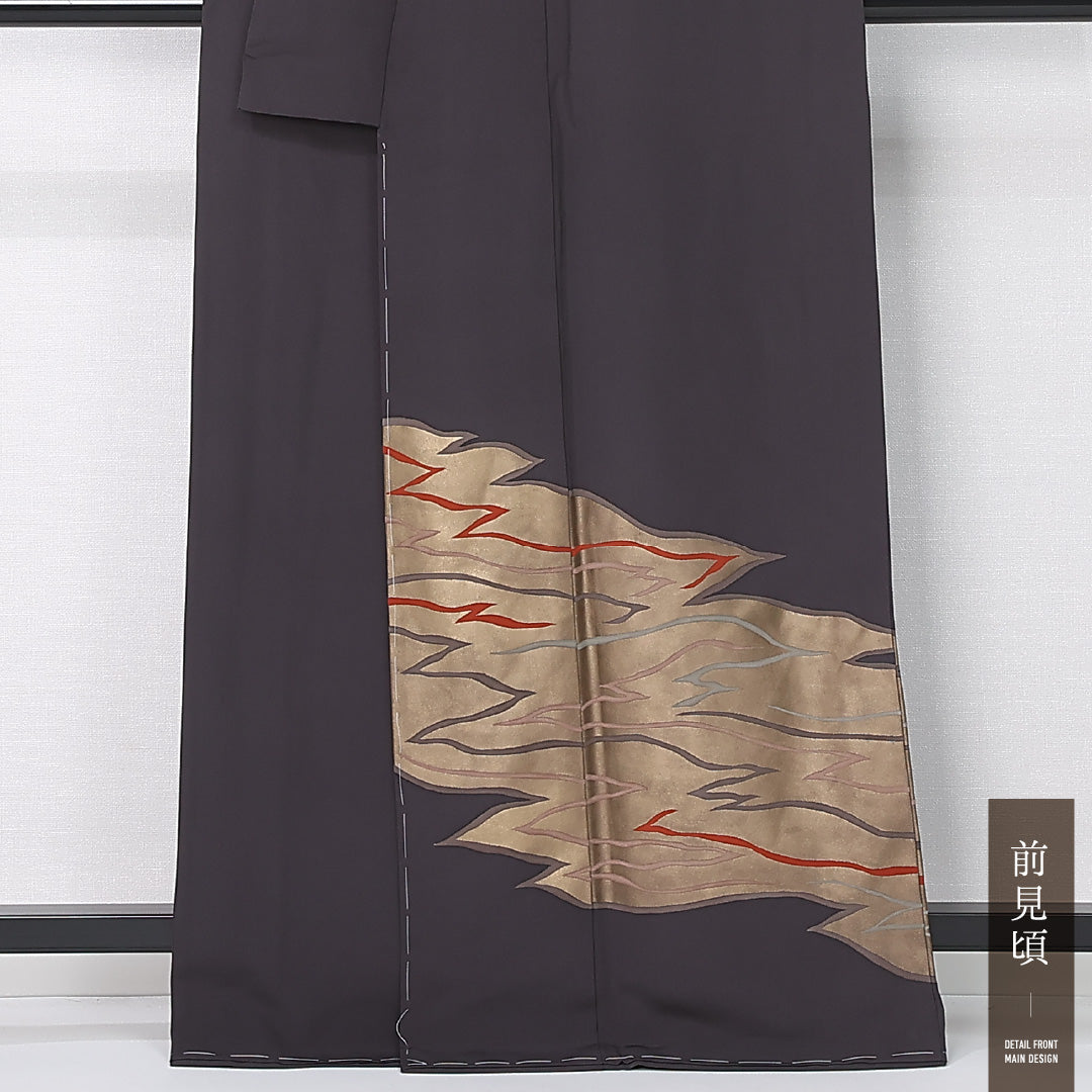 訪問着 袷 身丈162cm 裄丈65cm 正絹 Sランク 三つ紋 (下り藤) フォーマル 広衿 Lサイズ 遠山 グレー系 RP 1217-12436