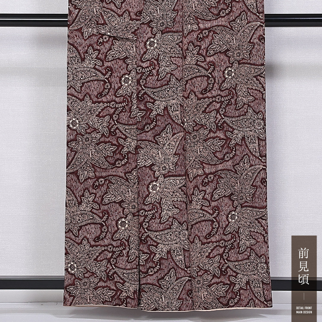 アンティーク 小紋 (ちりめん) 袷 身丈159cm 裄丈64cm 正絹 Dランク 広衿 Mサイズ ペイズリー ちりめん 茶系 LP 1221-11348