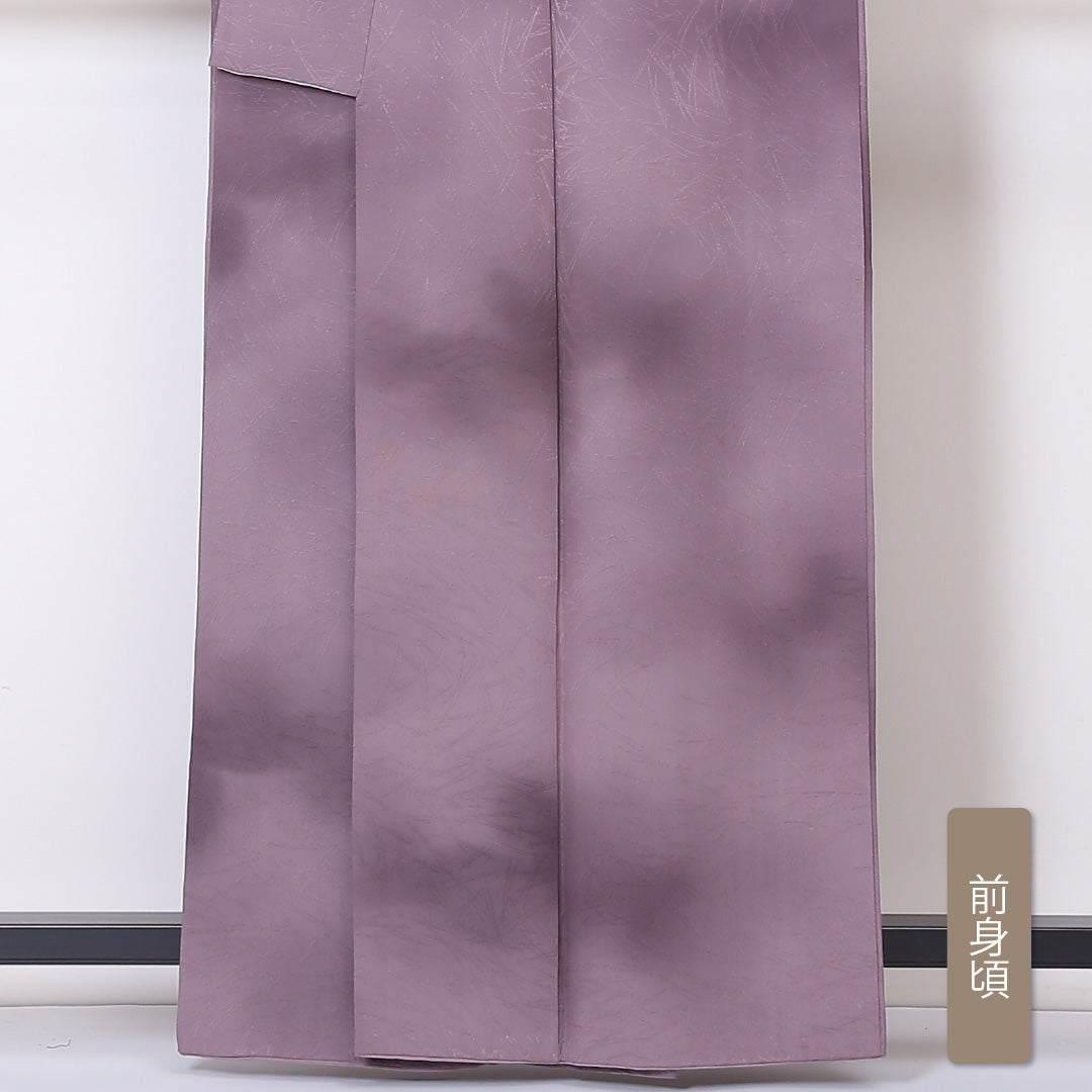 色無地 袷 身丈162cm 裄62.5cm 一つ紋 地紋あり 正絹 紫系 Bランク ぼかし 松葉 橘 一つ紋 1214-00385-4414