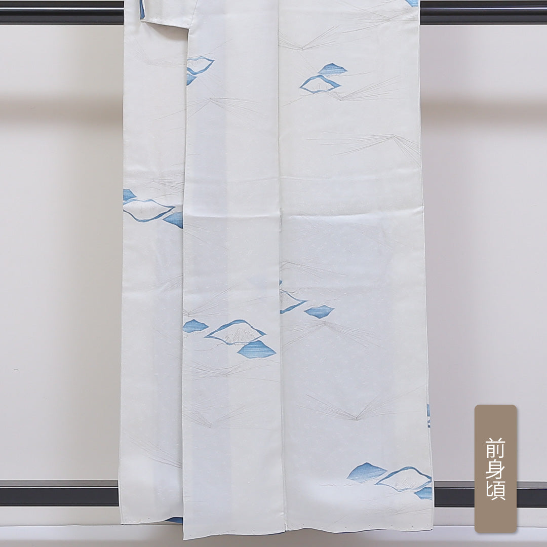 小紋 袷 身丈156cm 裄66cm 白系 松葉 正絹 Aランク 1215-01802-3311