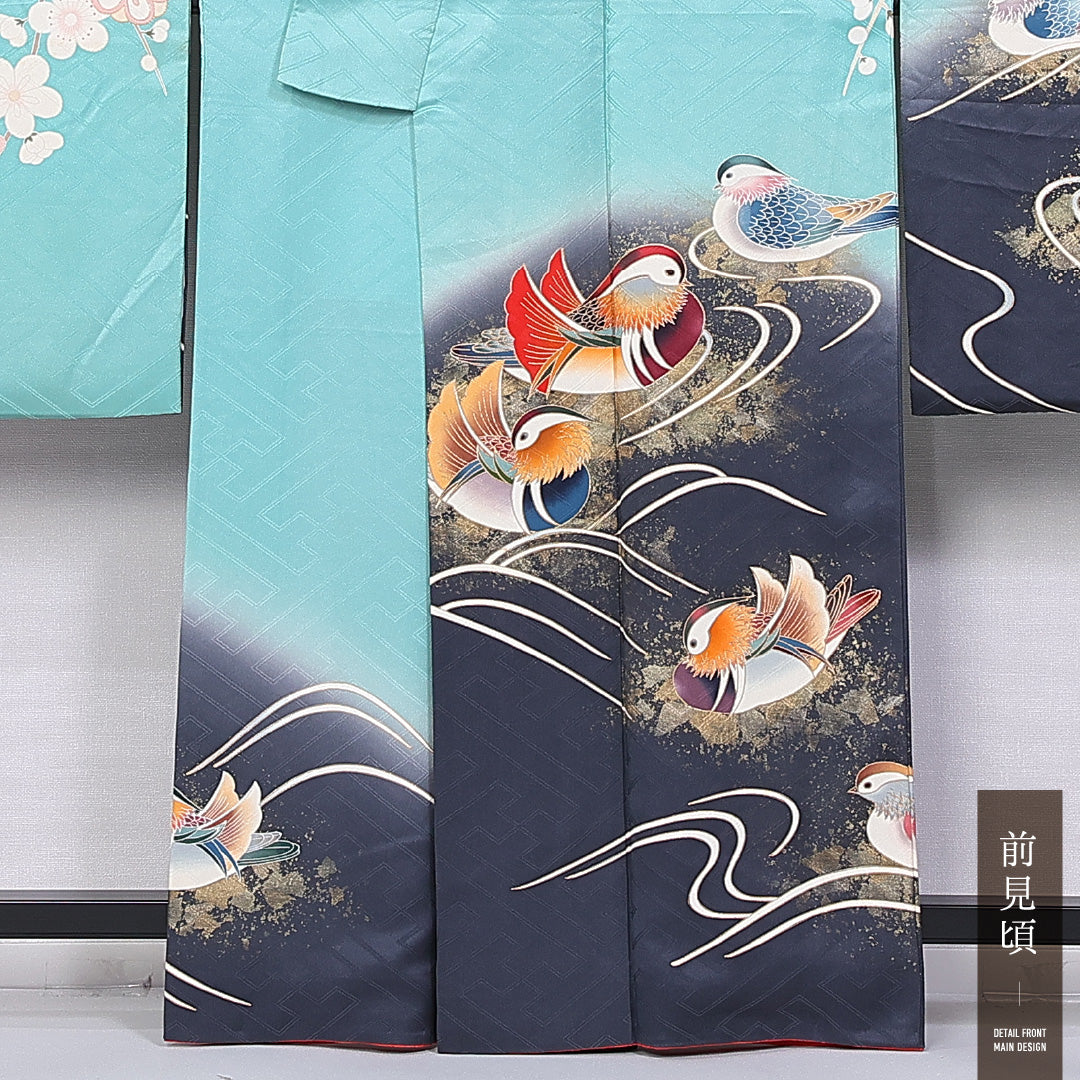 振袖 身丈159cm 裄丈65.5cm 袷 正絹 Bランク 広衿 梅 流水 1213-F0383