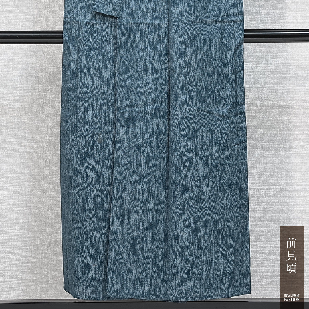 小紋 単衣 身丈150cm 裄丈62cm 正絹 Bランク インフォーマル バチ衿 Sサイズ 無地 青系 HP 1221-14796