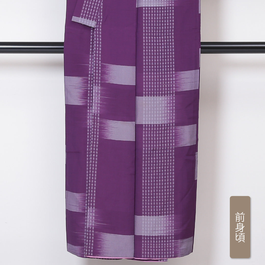 アンティーク 袷 身丈143cm 裄61cm 正絹 紫系 Aランク お召 市松 1216-00745