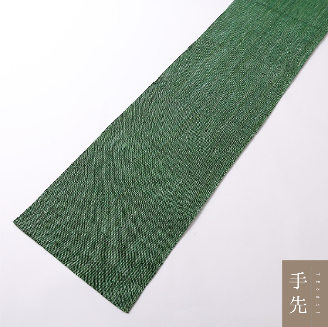 八寸名古屋帯 Sランク 帯丈380cm 正絹 六通 開き仕立て 織り カジュアル 紬 創作柄 緑系 RP 1245-02967
