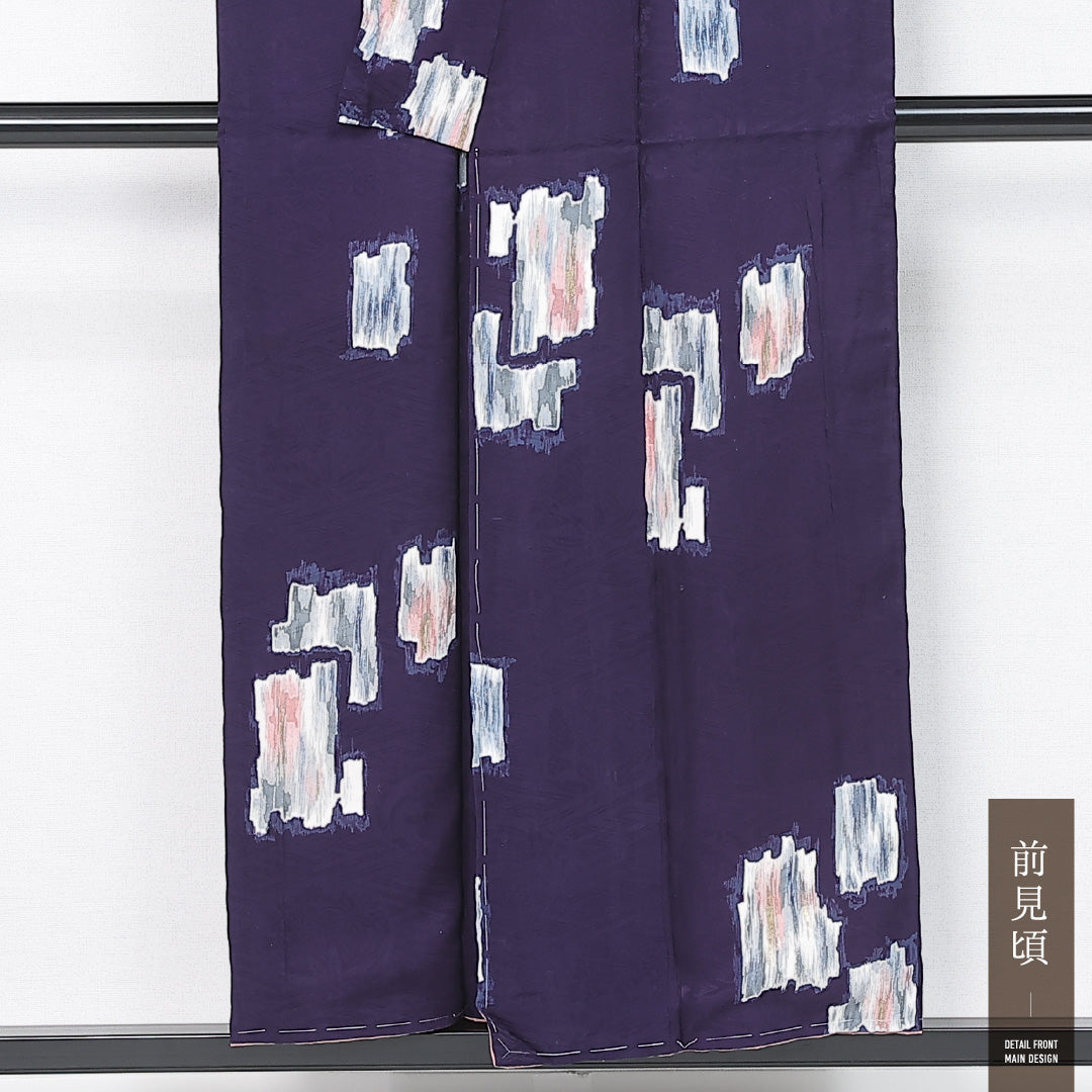 小紋 身丈152cm 裄丈61.5cm Aランク S 正絹 袷 広衿 モダン 金彩 創作 カジュアル 紫系 1215-11995