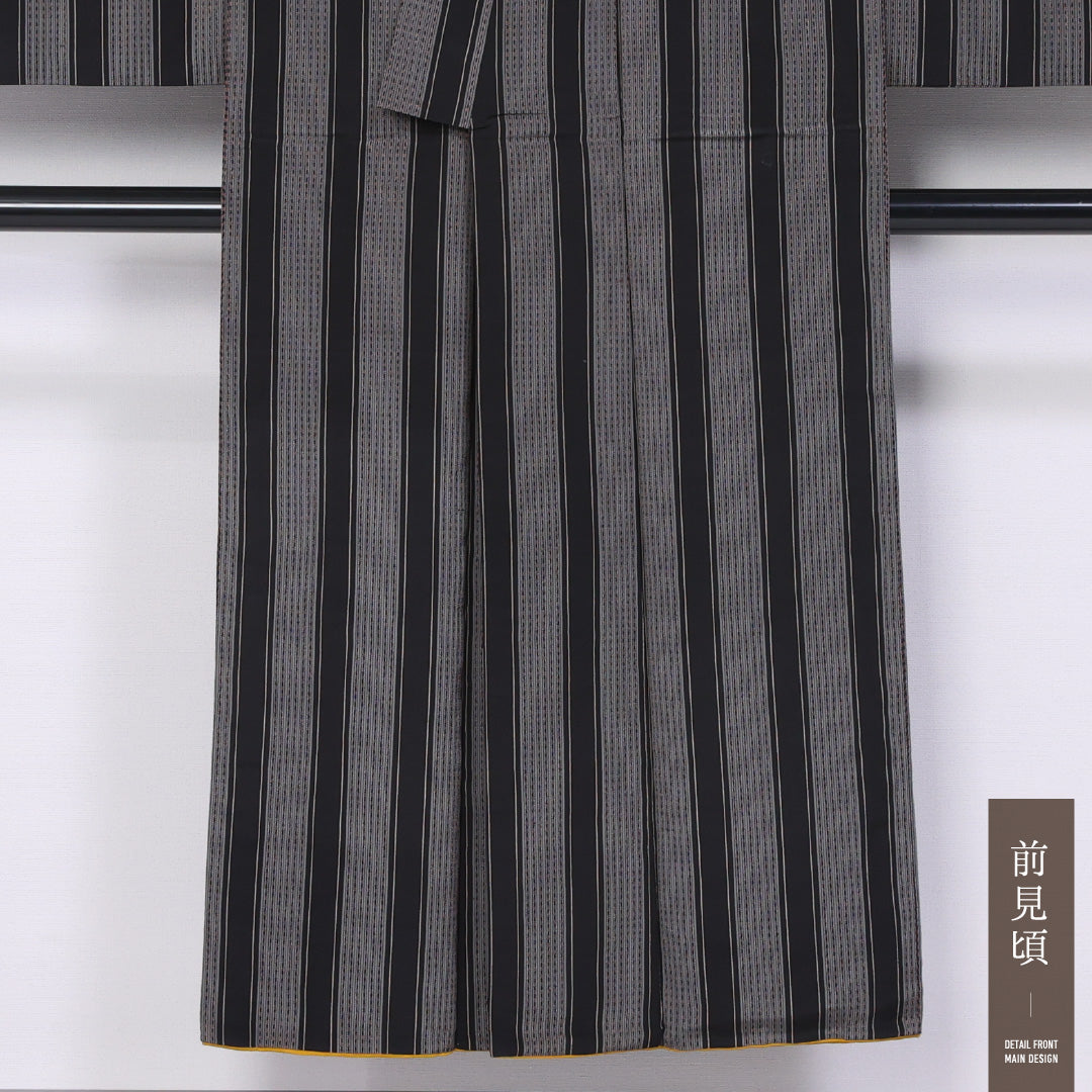 アンティーク 紬 袷 身丈144cm 裄丈61cm 正絹 Aランク 広衿 XSサイズ 縞 グレー系 M4 1223-11446