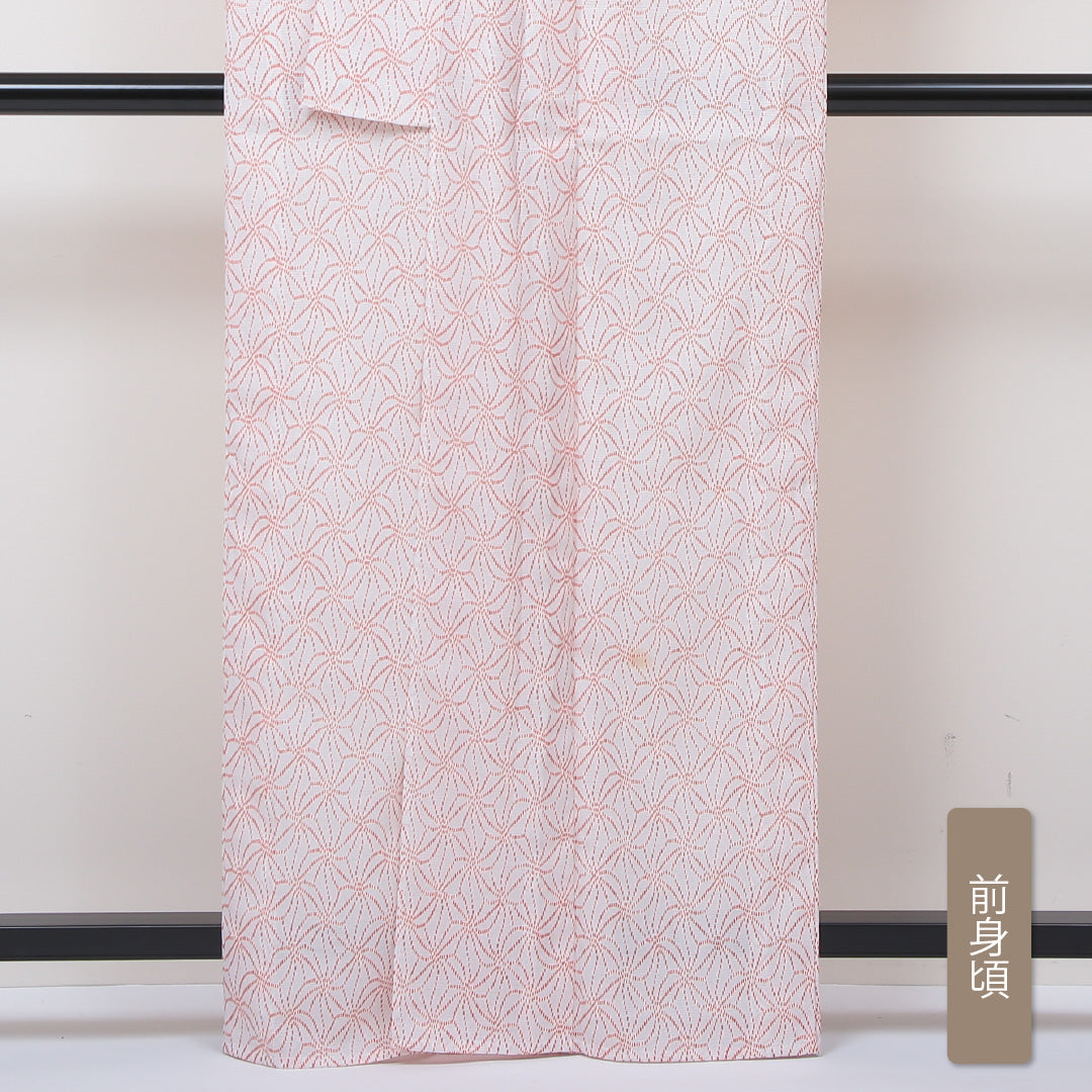 小紋 絽 身丈162cm 裄64.5cm 白系 洗える着物 Bランク 夏着物 1215012324411