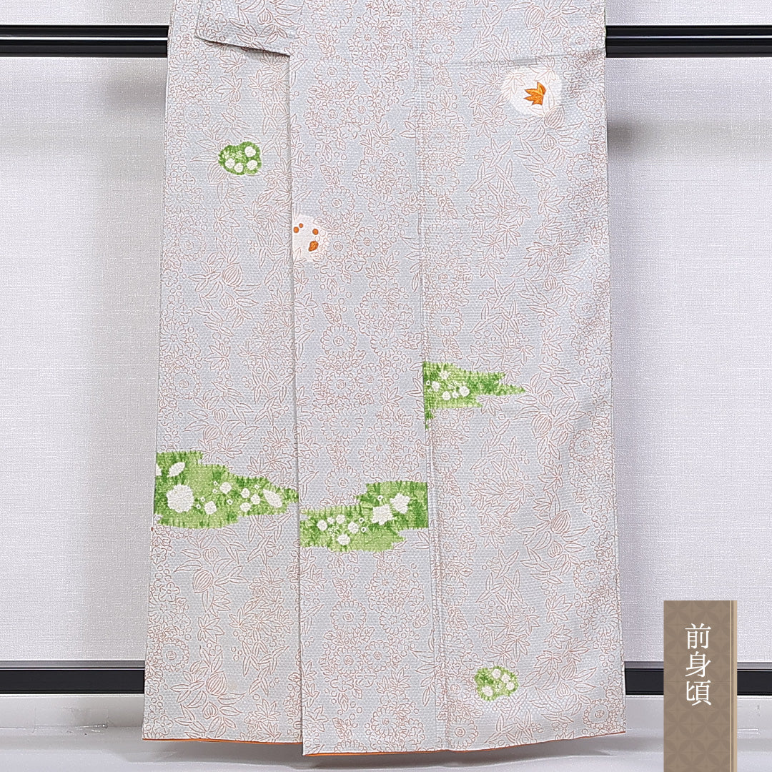 小紋 身丈158.5cm 裄丈63cm Aランク 袷 正絹 広衿 刺繡 部分絞り 紅葉 1215-10172