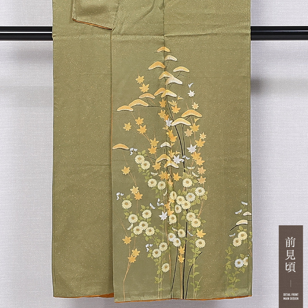 訪問着 身丈145cm 裄丈65.5cm XS 正絹 Aランク 袷 広衿 菊 紅葉 1212-11013