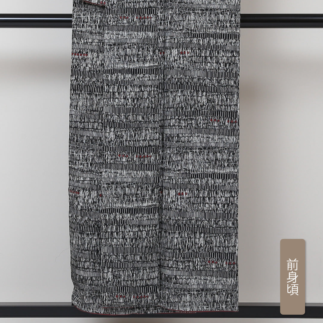 小紋 袷 身丈150cm 裄丈62cm 正絹 Sランク インフォーマル バチ衿 Sサイズ 抽象柄 黒系 RP 1221-01453