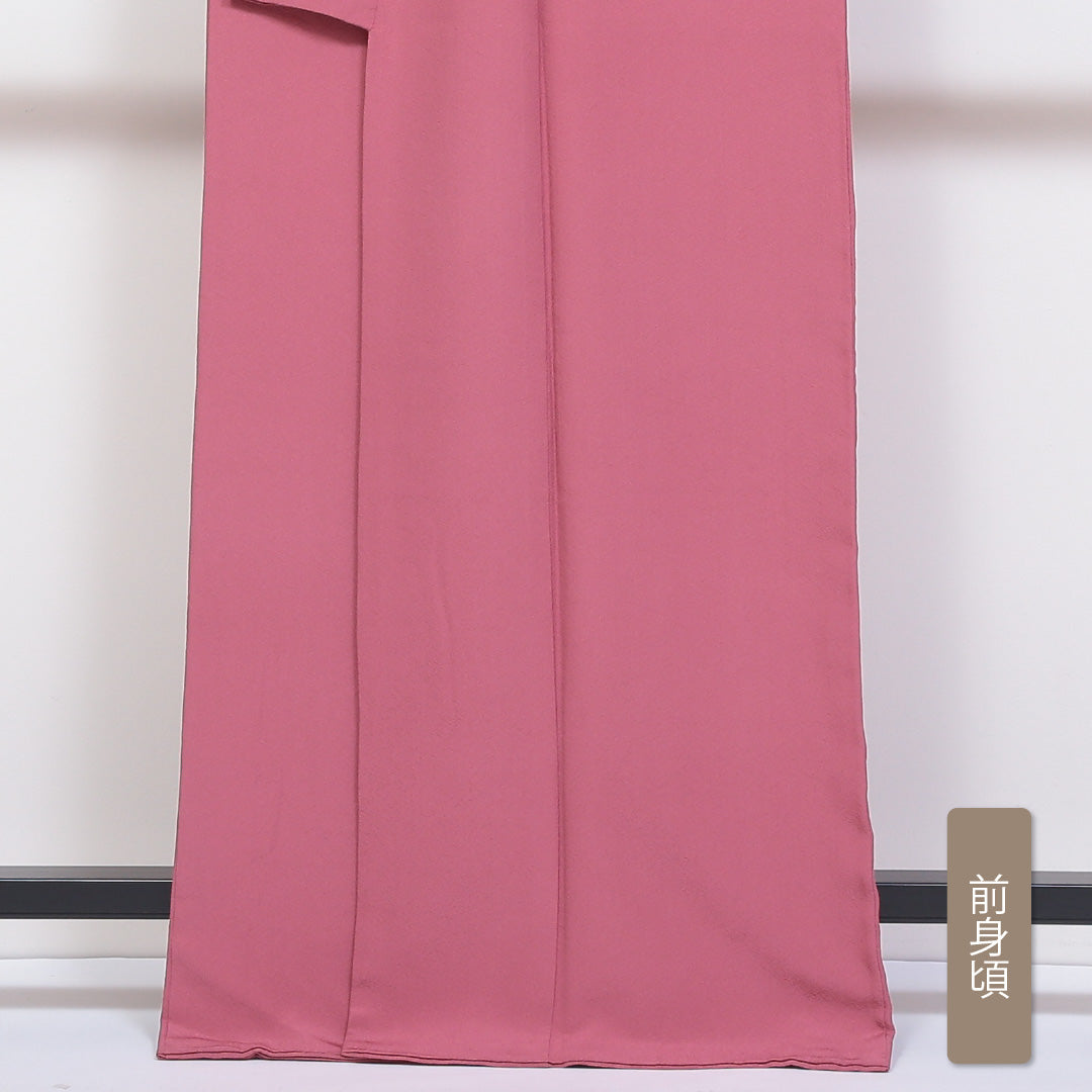 色無地 袷 身丈166cm 裄丈65cm 正絹 Sランク 一つ紋 (丸に梅鉢) セミフォーマル 広衿 XLサイズ 無地 ピンク系 M4 1219-05187