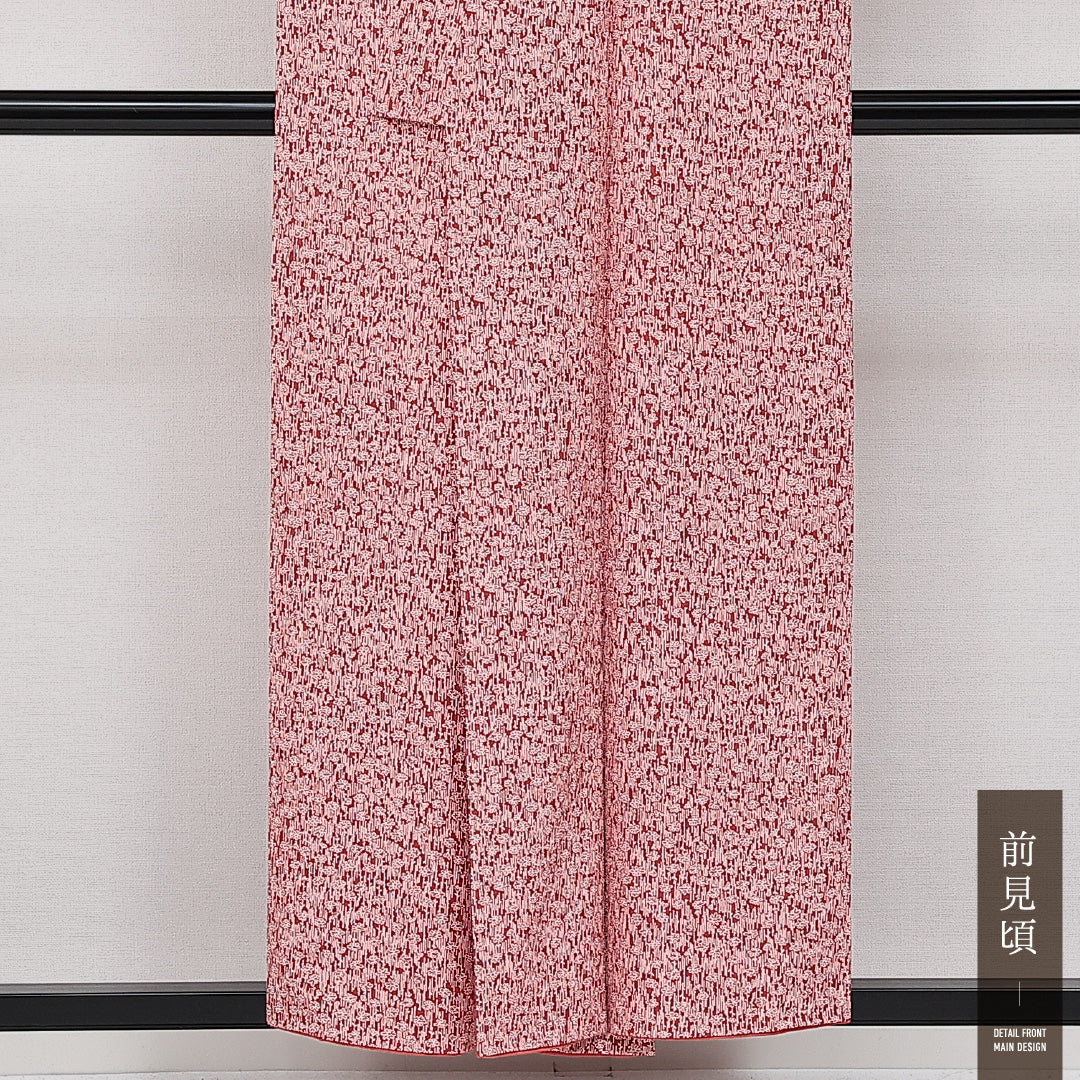 洗える着物 小紋 袷 身丈154cm 裄丈62cm ポリエステル Sランク インフォーマル バチ衿 Sサイズ 花柄 赤系 RP 1221-14621