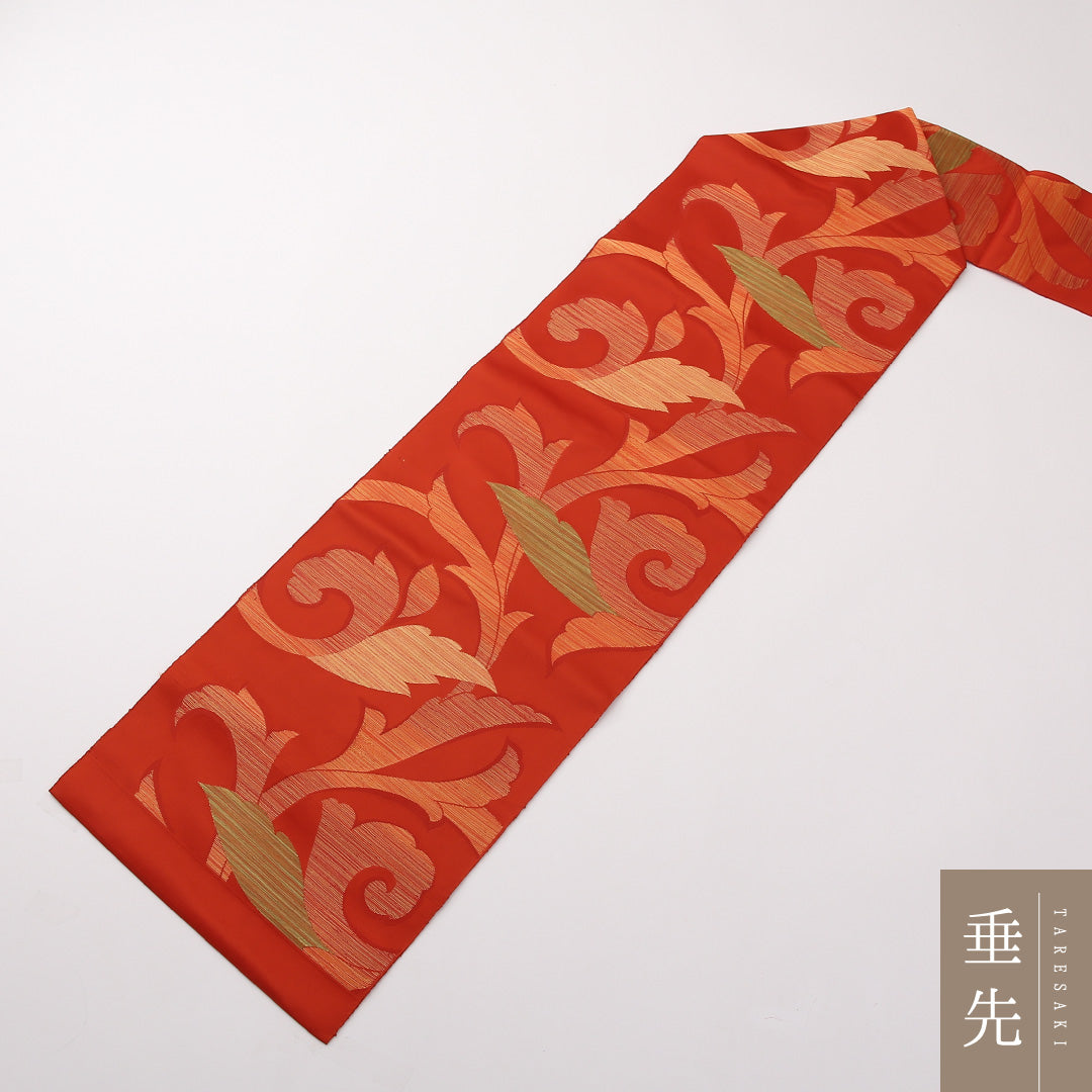 八寸名古屋帯 Sランク 帯丈359cm 正絹 六通 名古屋仕立て 織り カジュアル 唐華 赤系 LP 1245-02226