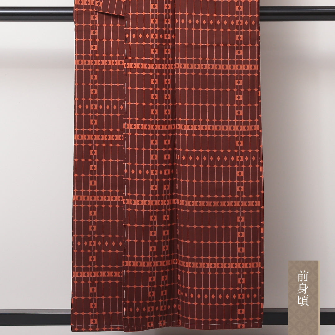 小紋 袷 身丈155cm 裄丈63cm 正絹 Bランク インフォーマル 広衿 Mサイズ 創作柄 朱系 HP 1221-02227