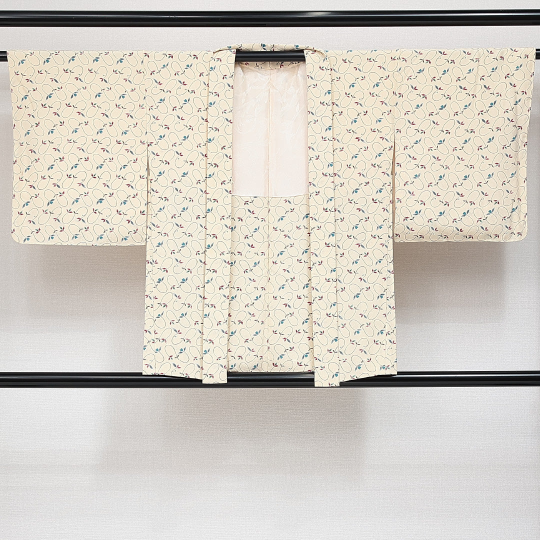 羽織 袷 身丈77cm 裄丈62cm 正絹 Aランク カジュアル Sサイズ 植物柄 クリーム系 RP 1232-14657