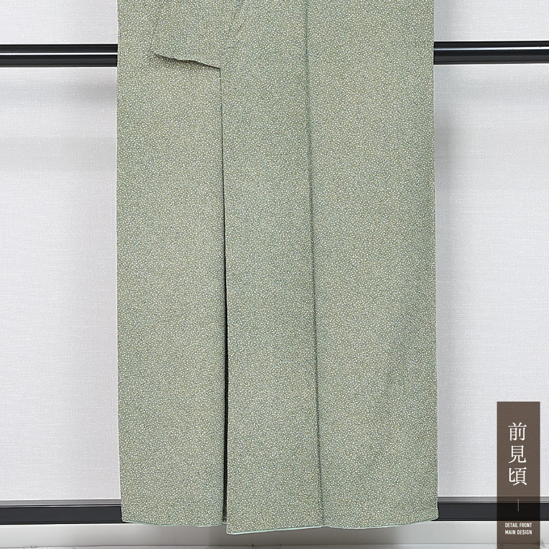 江戸小紋 身丈153cm 裄丈62.5cm Sランク S 正絹 袷 広衿 カジュアル 緑系 1262-12017