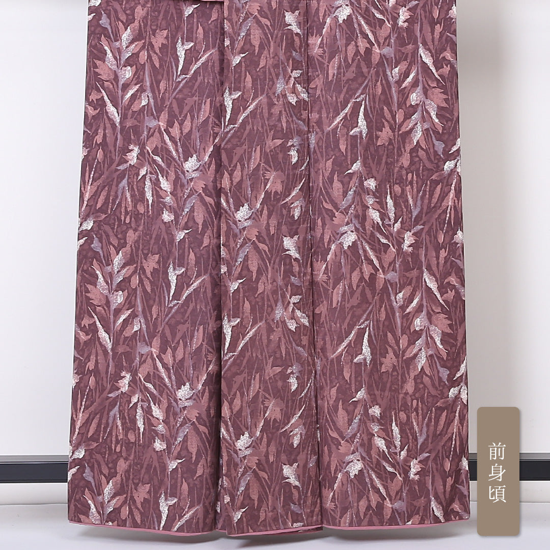 小紋 袷 身丈160cm 裄丈62cm 正絹 Aランク インフォーマル 広衿 Lサイズ 花柄 ピンク系 RP 1221-01944