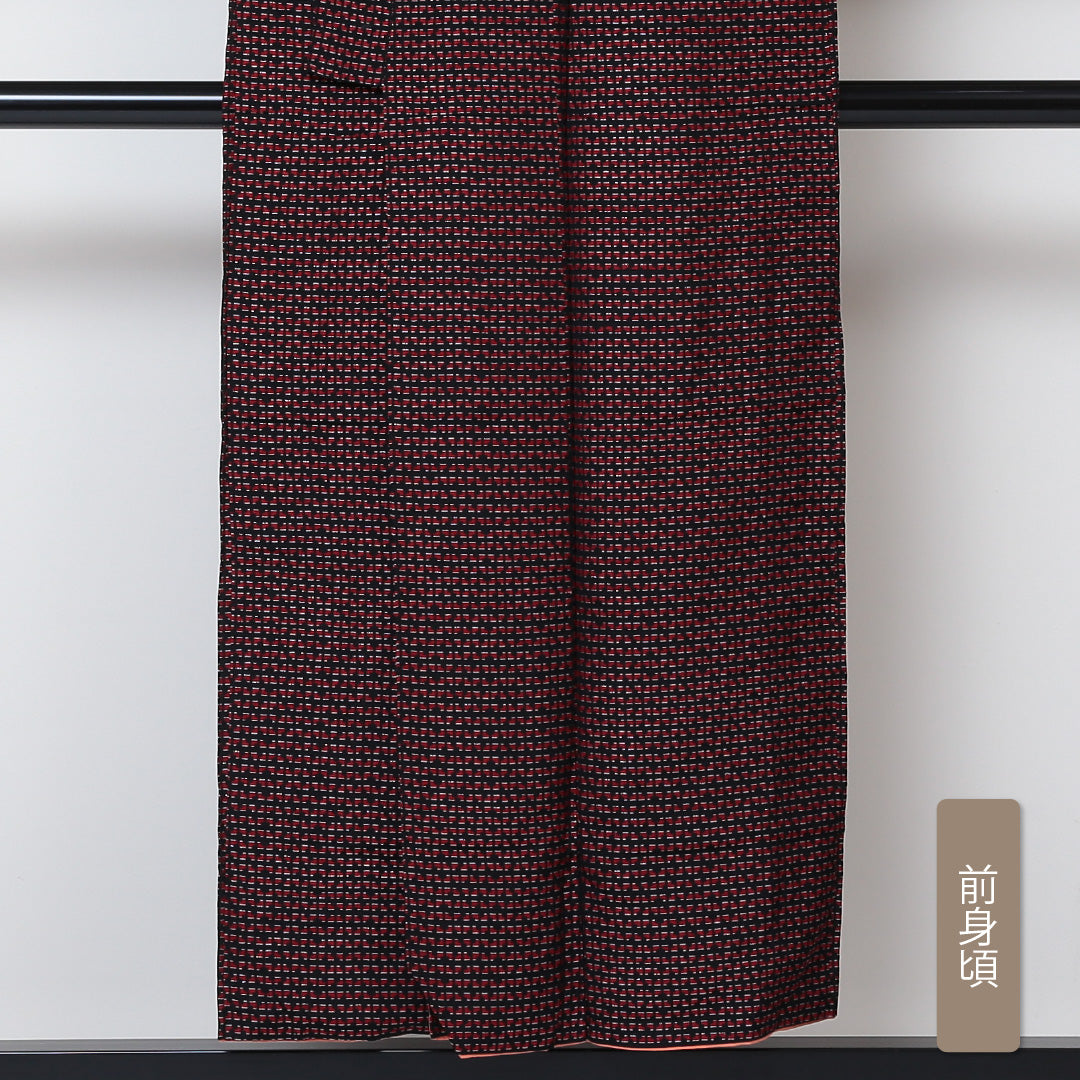小紋 袷 身丈150cm 裄丈64cm 正絹 Aランク インフォーマル バチ衿 Sサイズ 創作柄 黒系 HP 1221-01520