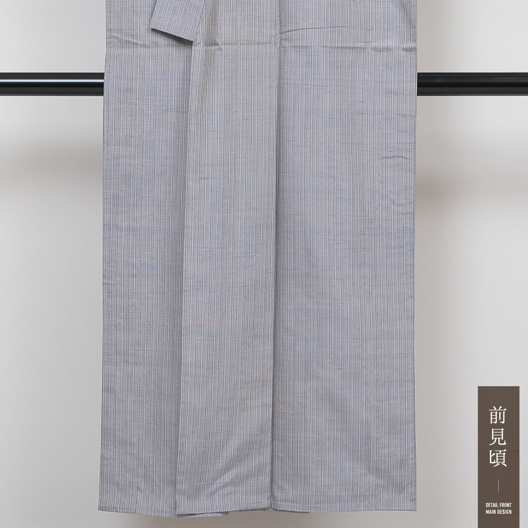 紬 単衣 身丈145cm 裄丈62cm 正絹 Bランク XSサイズ バチ衿 カジュアル 縞 グレー系 1216-02915