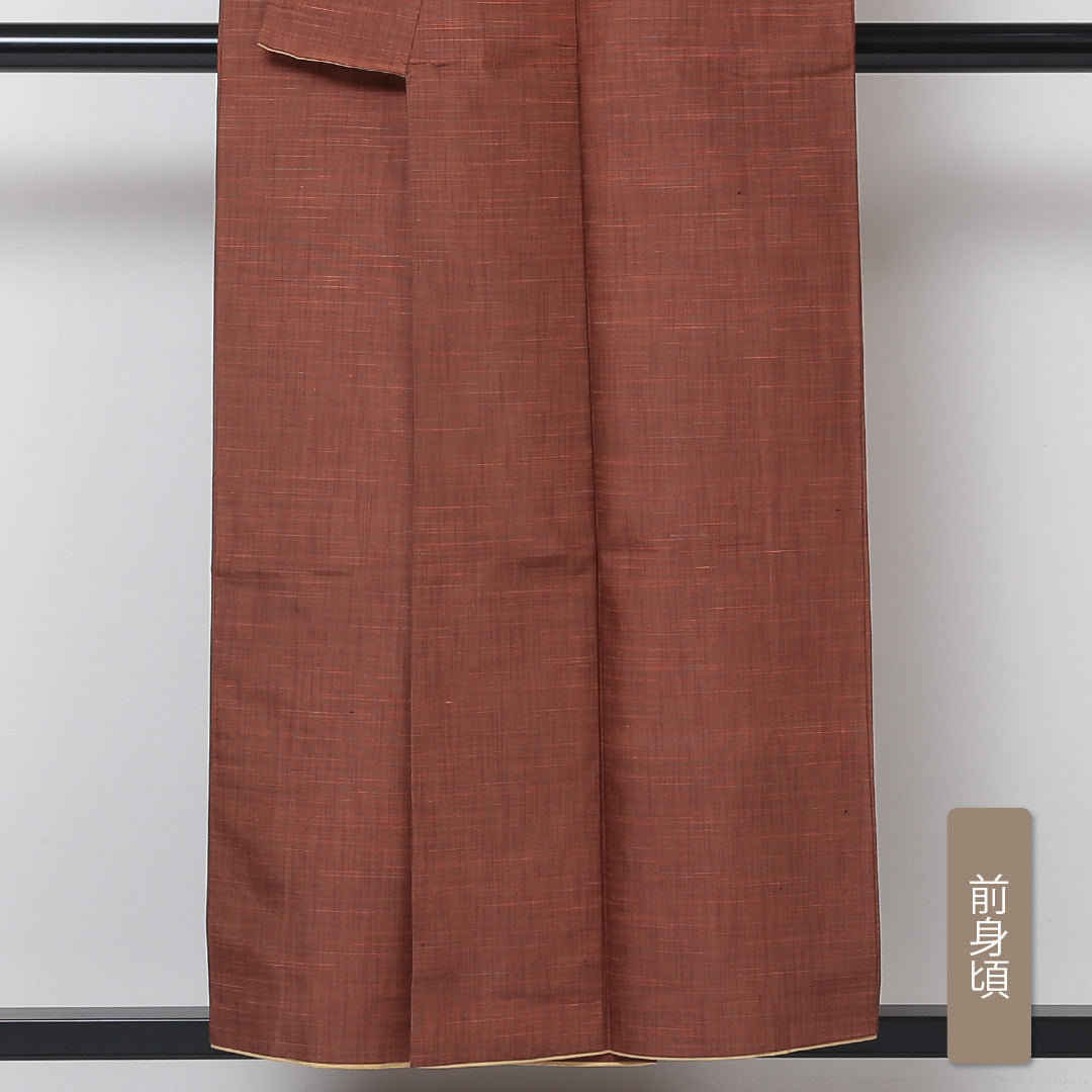 紬 袷 身丈153cm 裄丈63cm 正絹 Aランク カジュアル 広衿 Sサイズ 無地 茶系 RP 1223-03057