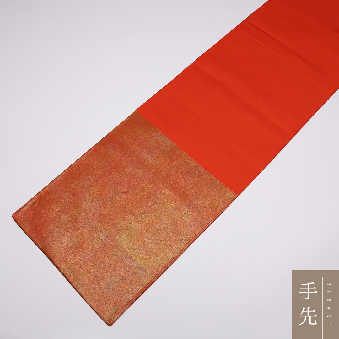 袋帯 帯丈434cm 正絹 六通 インフォーマル 抽象柄 朱系 1243-01013