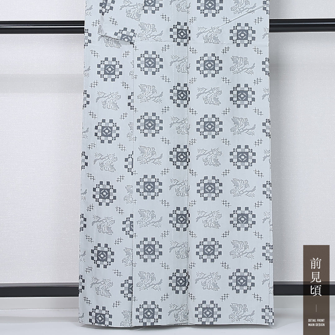 紬 単衣 身丈161cm 裄丈64cm 正絹 Bランク カジュアル 広衿 Lサイズ 雀 グレー系 HP 1223-12309
