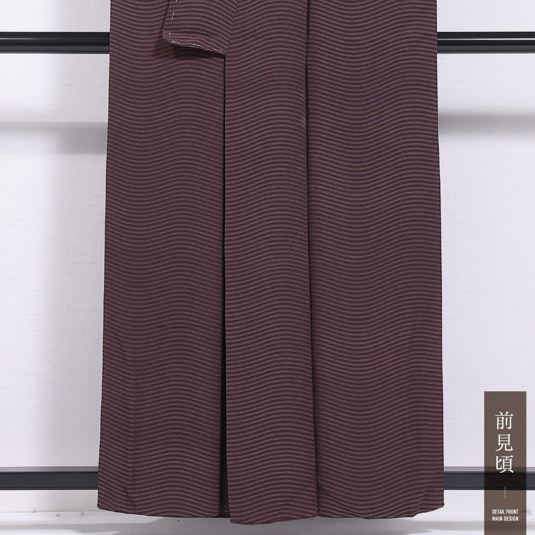小紋 袷 身丈156cm 裄丈63cm 正絹 Cランク インフォーマル 広衿 Mサイズ 創作柄 茶系 LP 1221-11774