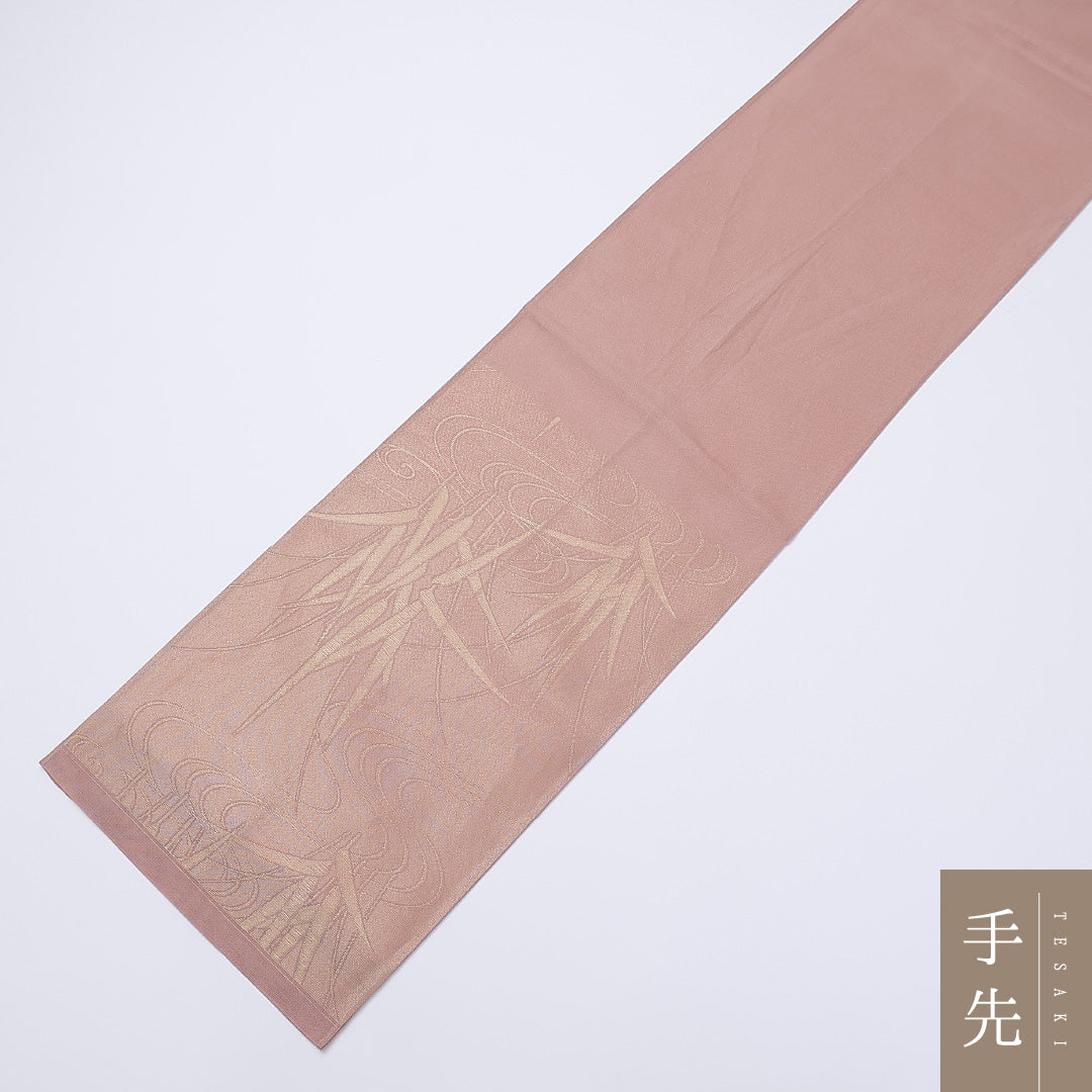 袋帯 夏帯 帯丈432cm 六通 紗 流水 笹 ラメ 未仕立て 帯芯なし セミフォーマル ピンク系 正絹 Sランク 1223-00937