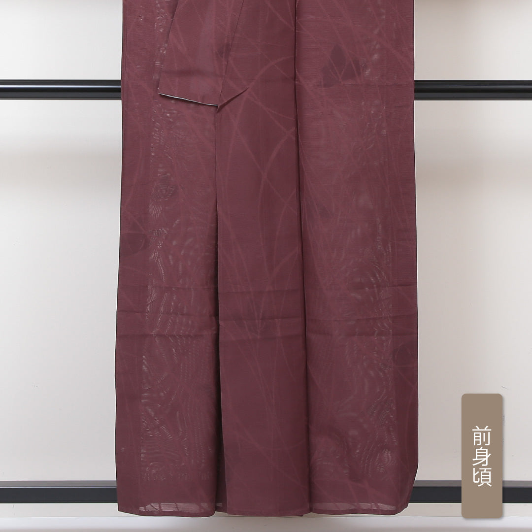 色無地 絽 身丈155cm 裄63.5cm 正絹 茶系 Aランク 芝草 夏着物 1214002353314