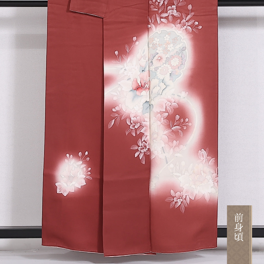 訪問着 袷 身丈157.5cm 裄62.5cm 正絹 牡丹 雪輪 ぼかし Sランク 1212-00831
