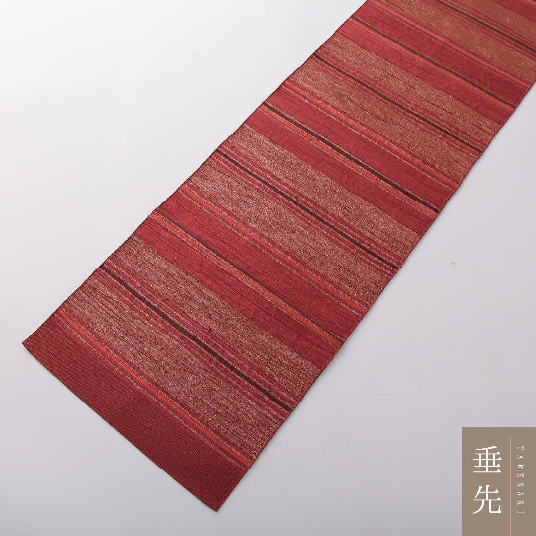 八寸名古屋帯 Sランク 帯丈375cm 正絹 六通 名古屋仕立て 織り カジュアル 創作柄 多色を重ねたような深い赤系 LP 1245-03328