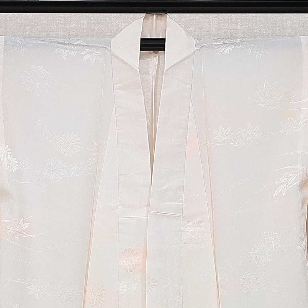未使用品 長襦袢 無双袖 身丈127cm 裄丈64cm ポリエステル 洗える着物 Aランク Mサイズ 紋意匠 しつけ糸 菊 上品 しとやか ピンク系 HP 1239-14526