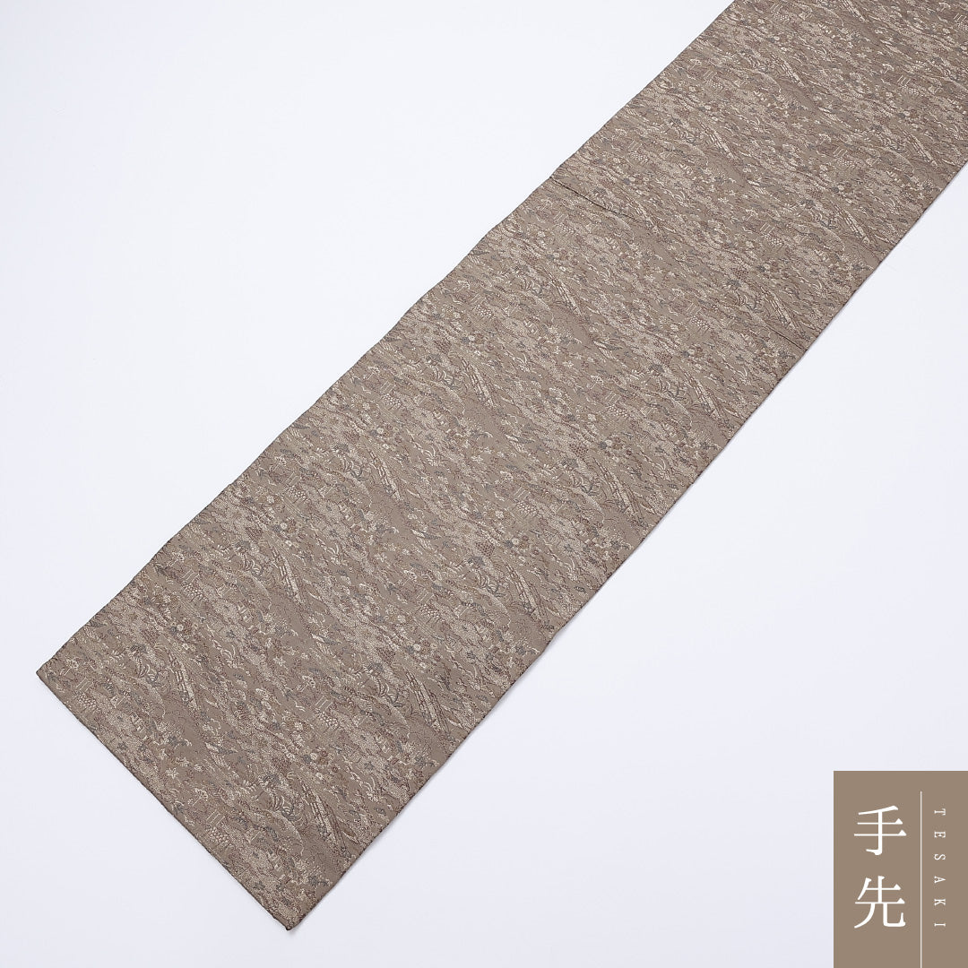 アンティーク 丸帯 帯丈408cm 全通 茶屋辻 カジュアル グレー系 正絹 Sランク 1223-00902